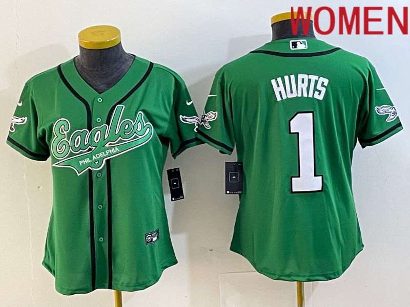 Women Philadelphia Eagles #1 Hurts Green Nike 2023 Co Branding Game NFL Jersey style 1->detroit lions->NFL Jersey